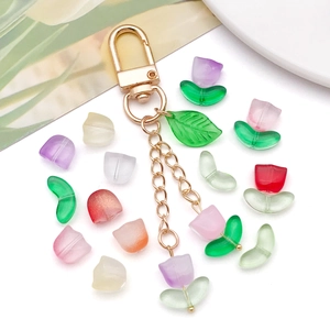 DIY handmade tulip flower charms with gradient frosted beads for jewelry making