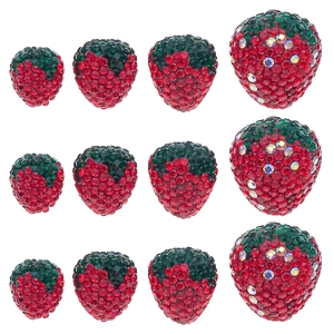 Red strawberry rhinestone charms in four sizes for DIY jewelry and crafts making