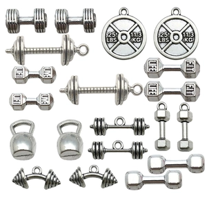 Colgantes de Aleación de Plata Antigua con Tema de Fitness Mancuerna Pesas Dijes Motivadores de Gimnasio para Accesorios de Joyería DIY