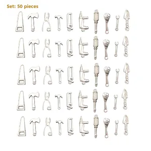 50 Pièces Pendentifs Mini Outils de Simulation en Alliage Argent Antique Charms DIY Fabrication de Bijoux Marteau Hache Clé Anglaise