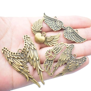 Vintage Bronze Flügelanhänger aus Legierung für DIY Schmuck mit Federstrukturen