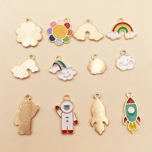 DIY colorful enamel astronaut and rainbow alloy pendants with gold-plated edges for jewelry