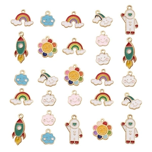 DIY colorful enamel charms set featuring astronaut rainbow and cloud for jewelry making
