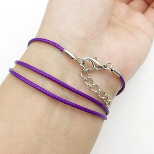 Collar ajustable de cordón encerado morado de 1,5mm con cierre de langosta plateado