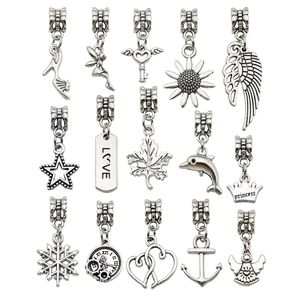 Set of 15 vintage silver alloy charms with star, crown, and love motifs for DIY jewelry making