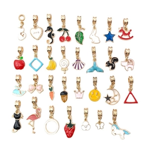 Set of 30 colorful DIY enamel pendants with animals and hearts for jewelry making