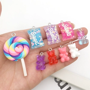 DIY colorful resin dessert charms including lollipops and gummy bears with metal rings