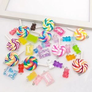 Colorful resin gummy bear and lollipop candy charms for DIY jewelry and phone accessories