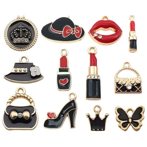 Legierung Emaille Lippenstift Stöckelschuh Krone Hut Tasche Schmetterling Charms Für Schmuckherstellung DIY Strass Mode Anhänger Zubehör