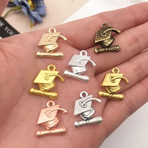 Alloy graduation cap and scroll pendants for DIY jewelry in gold and silver finishes