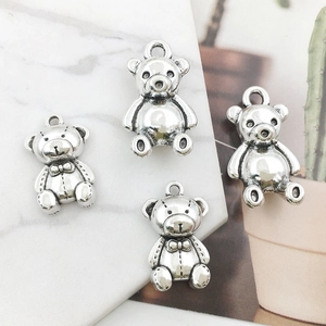 Silver antique-style bear charms in alloy for DIY jewelry and keychain making