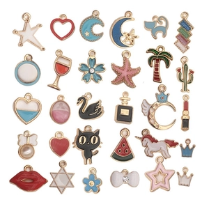 DIY jewelry making kit featuring 110 colorful enamel charms in KC gold alloy