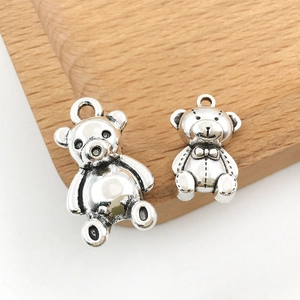 Alloy Teddy Bear Pendants For DIY Jewelry Making Antique Silver Tone Bear Charms For Necklace Bracelet Crafting Accessories