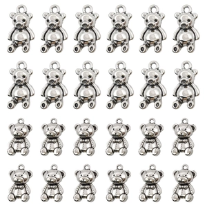 Set of 24 antique silver bear charms in assorted 3D teddy styles for DIY jewelry making