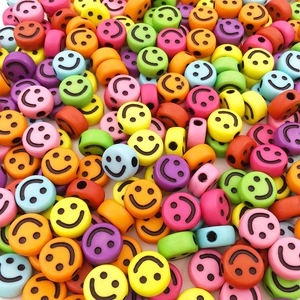 Detailed view of colorful acrylic smiley face beads for DIY bracelet making projects