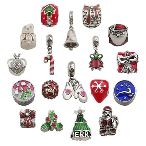 Christmas Large Hole Alloy Enamel Charms For DIY Bracelet Making Santa Claus Snowflake Reindeer Beads Festive Jewelry Findings