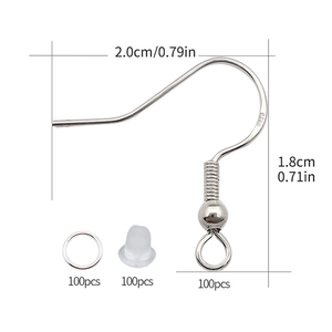 Kit de fabrication de boucles d'oreilles avec 100 crochets argentés et anneaux ouverts