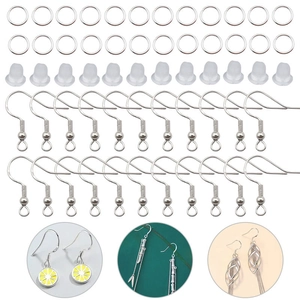 Kit boucle d'oreille DIY argenté avec crochets, anneaux et fermoirs en silicone