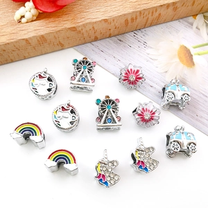 DIY colorful enamel beads with rainbow, unicorn and ferris wheel motifs for bracelets