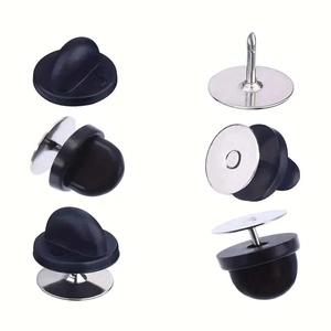 Chiusure a farfalla in gomma nera con spilli in metallo argento per spille e badge
