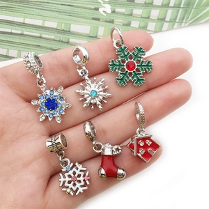 Set of 6 Christmas themed charms featuring snowflake, stocking and house for DIY jewelry