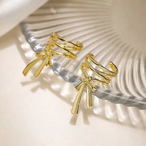 Elegant Copper Butterfly Bow Ribbon Ear Cuffs 18K Gold Plated Multi Layer Spiral Non Pierced Ear Clips For Women Small Jewelry