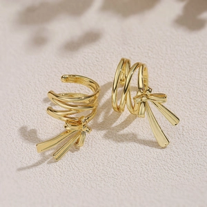 Exquisite 18K gold plated butterfly bow ear cuffs with a multilayer spiral design