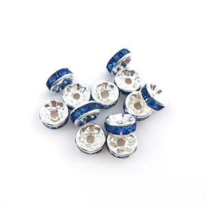 100pcs silver spacer beads with navy blue rhinestones for DIY bracelet jewelry making