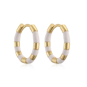 French vintage gold hoop earrings with white enamel detailing for a minimalist look