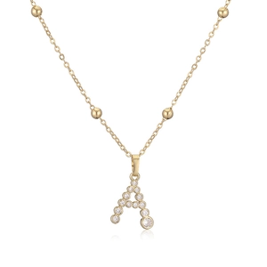 Collana con ciondolo lettera A dorata con zirconi e catena con perline eleganti