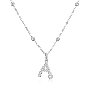 Collana con pendente lettera A in zirconi cubici e catena a sfere in argento