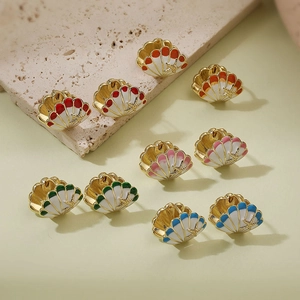 Dolci Orecchini a Cerchio in Smalto Colorato a Forma di Conchiglia e Stella Marina per Donna Gioielli in Conchiglia Oceano Rame