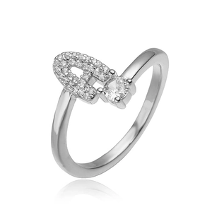 Zilverkleurige ballonletter A ring met zirkonia bestrating en ronde centrale steen