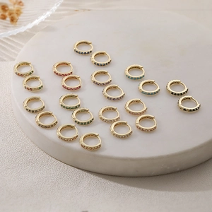 Luxury Copper Colorful Rhinestone Hoop Earrings For Women Gold White Gold Plated Huggie Round Earrings Fashion Party Jewelry