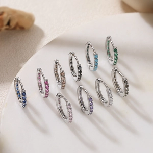 Set of 10 colors luxury 12mm copper hoop earrings with multicolor cubic zirconia stones