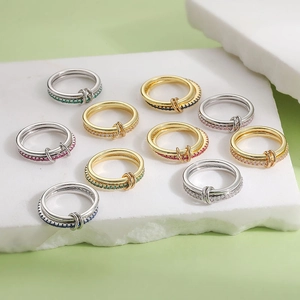 Collection of linked rings with multi-color cubic zirconia in gold and silver finish
