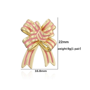 Pink enamel bow knot earrings in gold finish measuring 22mm by 16.8mm for women