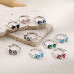 Elegant Bowknot Copper Zirconia Open Ring Adjustable Multi Color Light Luxury Rhinestone Finger Ring For Women Jewelry
