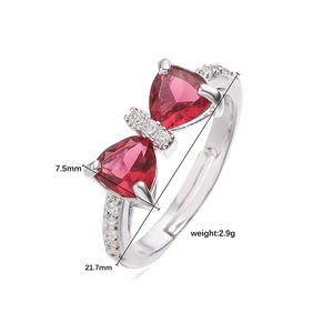 Luxury sparkling red butterfly ring in adjustable silver band with cubic zirconia accents
