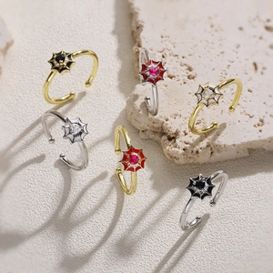 Anello Regolabile Aperto a Ragnatela Gotica per Donna in Rame Smalto Cuore Strass Halloween Gioielli Personalizzati