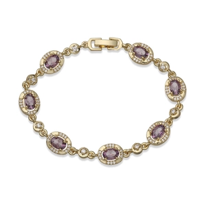 Vintage gold bracelet featuring oval purple gemstones with sparkling crystal halo borders