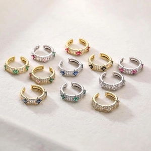 Luxurious clover cuff earrings with colorful cubic zirconia in gold and silver plating