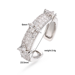 Elegant silver clover ring with multi-color zircons, adjustable open band for women
