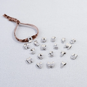 Silver alphabet bubble beads for leopard print cord bracelet and DIY jewelry making