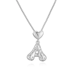 Collana argento con ciondolo a cuore lettera A e zirconi su catena wheat lucida