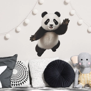 Sticker mural 3D panda mignon avec texture de fourrure pour déco chambre d'enfant