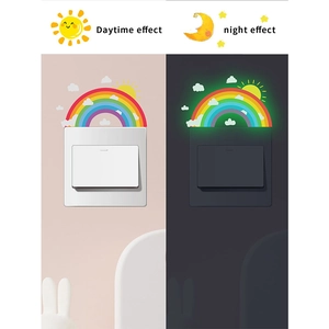 Glow in the dark rainbow switch stickers showing daytime color and nighttime fluorescence