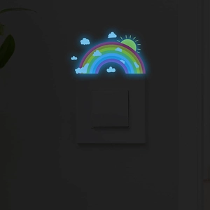 Glow in the dark rainbow wall sticker with clouds and sun over light switch for night guidance
