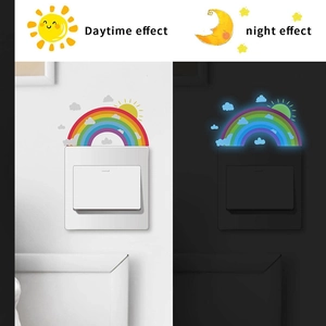Luminous rainbow switch wall sticker showing daytime effect and night glowing scene