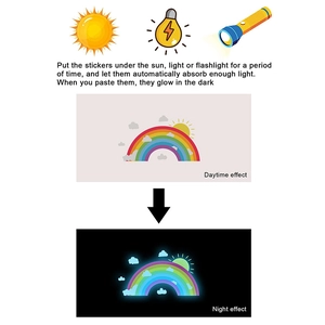 Glow-in-the-dark rainbow and cloud switch sticker showing daytime and night visual effects